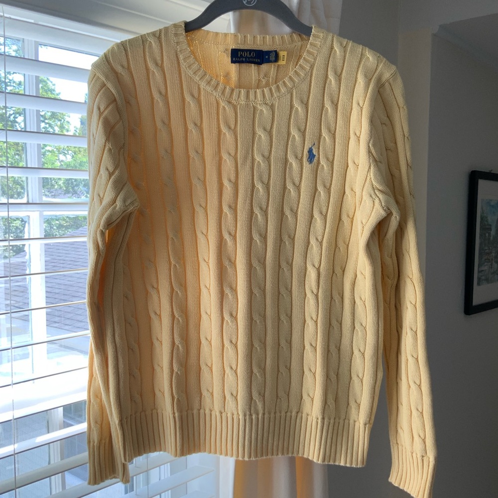 Ralph Lauren Butter Yellow Cotton Cable Knit Sweater, Medium